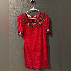 Laurence Kazar Vintage Christmas Sequin Red Dress